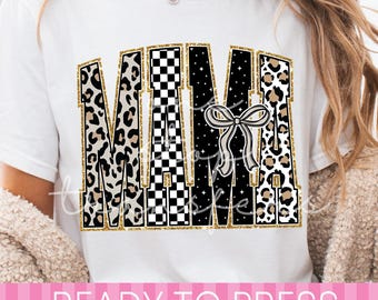 Black Gold Leopard Checker Coquette MAMA Mother's Day - Ready to Press DTF Transfer