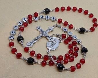 Firefighter rosary beads, red and black, St. Florian, patron saint of firefighters, personalized