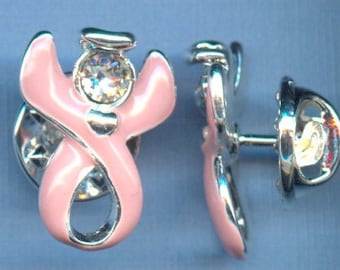 Guardian Angel/Swarovski Crystal Pink Breast Cancer Awareness Ribbon Pins - Raising Money to Find a Cure!! (2 pins)