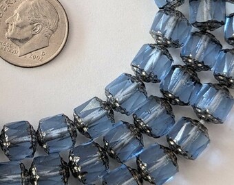 75 Light Sapphire Blue Czech Glass Cathedral Beads with Silver Tips 8mm