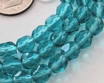 25 Teal Faceted, Fire Polished Czech Glass Beads 6mm - Clearance!