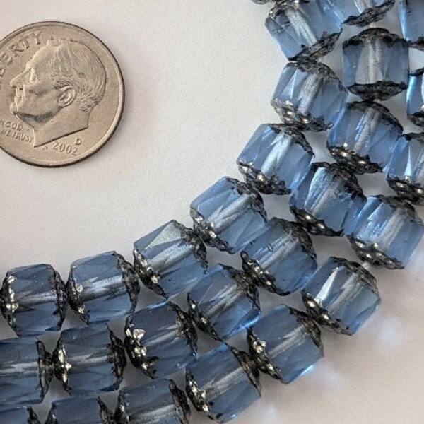 75 Light Sapphire Blue Czech Glass Cathedral Beads with Silver Tips 8mm