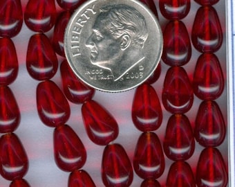 25 Siam Ruby Red Tear Drop Shaped Czech Glass Beads 9x6mm - Final Clearance!