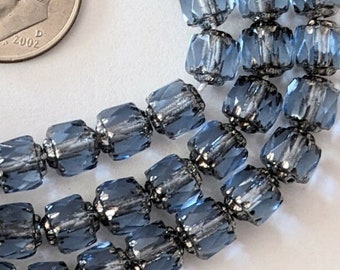 75 Light Sapphire Blue Czech Glass Cathedral Beads with Silver Tips 6mm