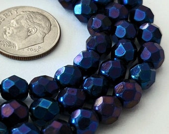 25 Iris Blue Czech Glass Fire Polished Beads 6mm - Clearance!