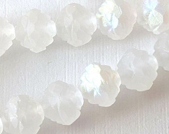 25 Clear Matte AB (Opal) Rosebud Shaped Czech Glass Beads 7x8mm - Clearance