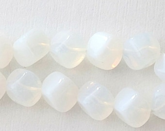 75 Milky White Czech Glass Diagonally Drilled Cube Beads 8mm - Clearance!