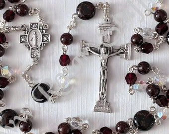 Handmade Garnet Stone & Czech Glass Rosary