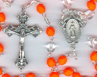 Handmade Neon Orange Czech Glass Special Intention Rosary