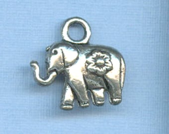 Unique Tiny Elephant Charm With Cute Flower On Side (Silver Plated)