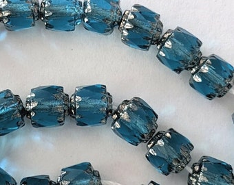 75 Aquamarine Czech Glass Cathedral Beads with Silver Tips 6mm