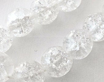 75 Crystal Clear Round Crackled Pressed Czech Glass Beads 8mm - Clearance!