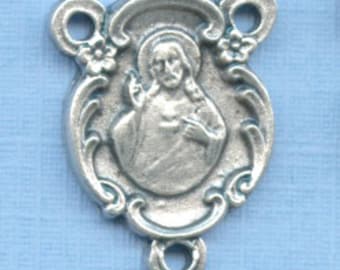 Floral Sacred Heart Rosary Center – Italian Silver Tone, 3/4 Inch (5-25 Pack)