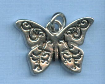 Ornate Butterfly Charm - Imitation Rhodium from Charm Me - Wholesale Price
