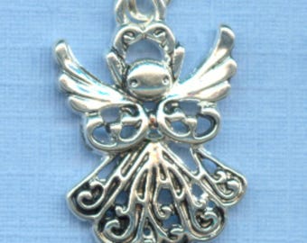 2 Filigree Angel Charms (Silver Plated) - Silver E Collection - Wholesale Price