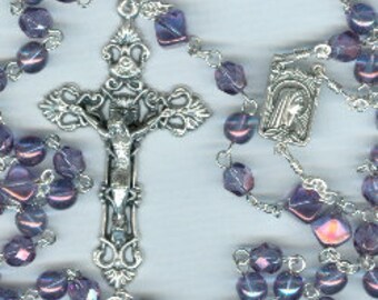 Handmade Amethyst (Purple) Czech Glass Rosary ~ February Birthstone
