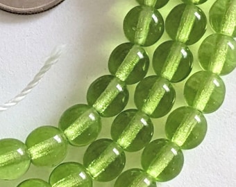 50 Lime Green Round Czech Glass Pressed Beads 6mm - Clearance!