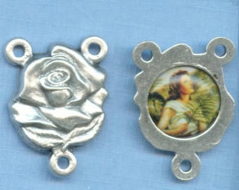 Saint Agatha Rosary Centerpiece – Rosebud Connector, Breast Cancer Patron