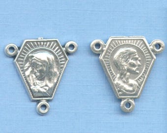 Virgin Mary & Jesus Rosary Centerpieces – Oxidized Silver, Double Sided (Pack of 5)