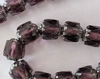 75 Amethyst Czech Glass Cathedral Beads with Silver Tips 6mm