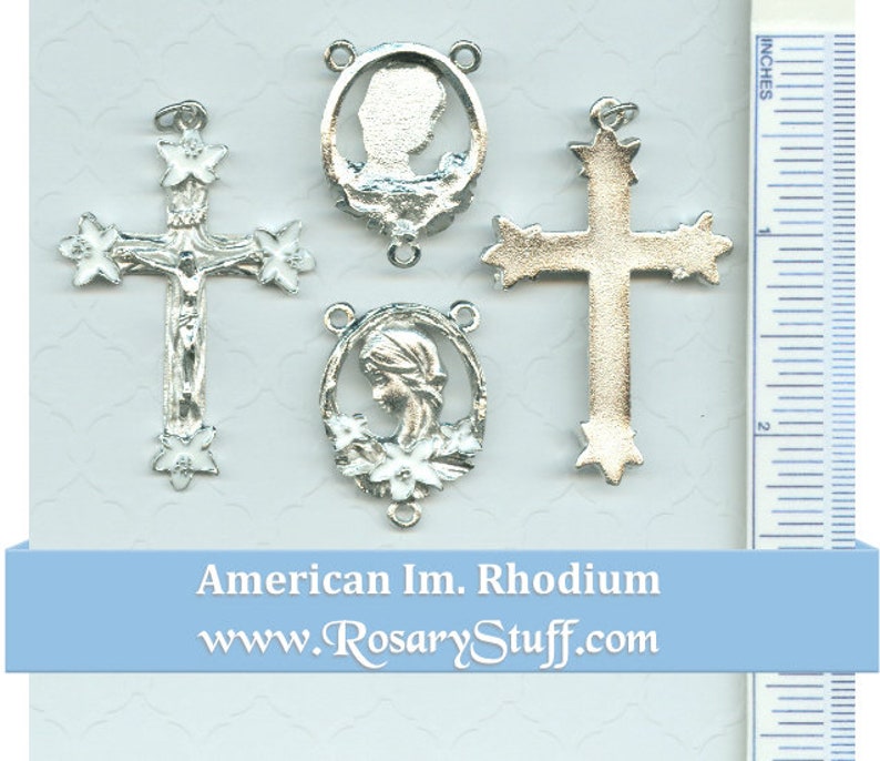 White Lily Rosary Part Set American Imitation Rhodium & Enamel Finish Discontinued image 2