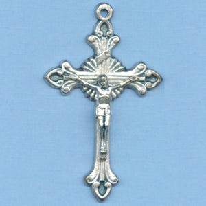 5 Pack of Small Fancy Ornate Italian Silver Tone Crucifixes 1 3/4 in. Rosary Making Parts