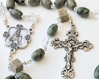 Handmade African Jade, Czech Glass, Impression Stone Catholic Rosary - Special Intentions!