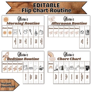 Editable Kids Routine Flip Chart: Morning, Bedtime, Chores (Digital Download)