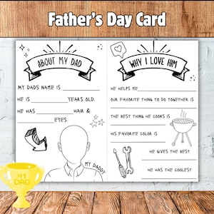 Karte zum Vatertag | Füllen Sie die Lücken | Alles über meinen Vater Karte | Aktivitätsseite | Kinder Vatertag Basteln | Handgefertigtes Geschenk | Sofort Download