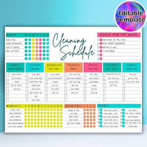 Pianificatore di pulizie modificabile: lista di controllo per le faccende domestiche (download digitale)