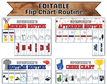 Editable Morning & Bedtime Routine Chart Bundle, Printable Folding / Flip Chart : kids daily checklist, visual schedule for toddler