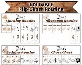 Editable Kids Routine Flip Chart: Morning, Bedtime, Chores (Digital Download)