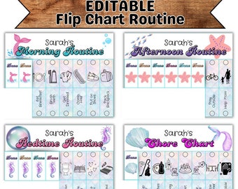 Mermaid Routine Flip Chart: Editable Kids Chore Chart (Digital Download)