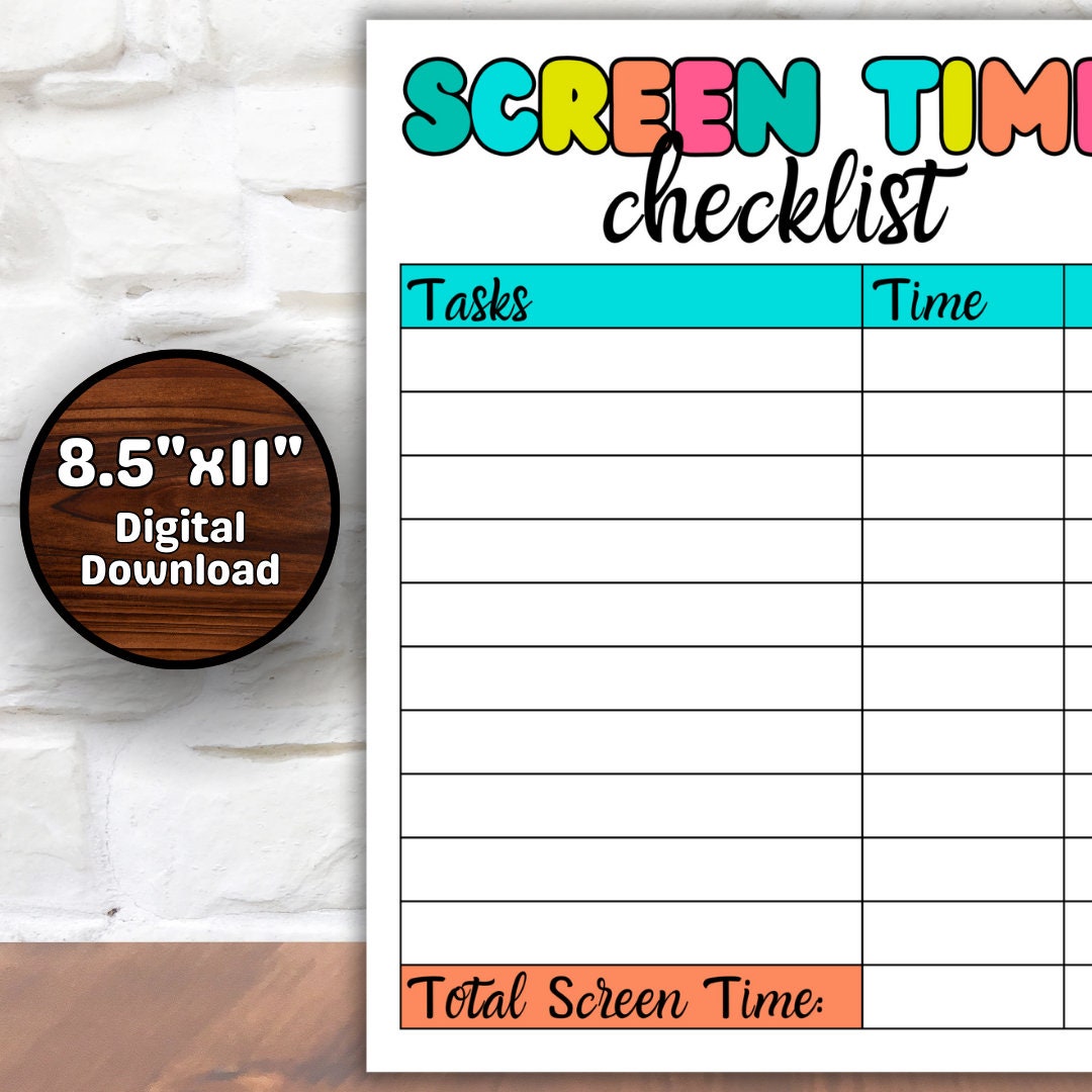 Screen Time Chart Checklist, Editable Printable Screen Time Chore Chart ...