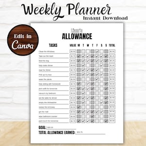 Allowance Chart for Kids Allowance Chore Chart Printable Allowance Chore Allowance and Chore Tracker Kids Chore Chart with Allowance Tracker