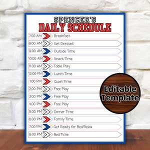 Kids Daily Schedule Template, Homeschool Daily Routine, Editable PDF, Daily Routine, PDF, Red White and Blue
