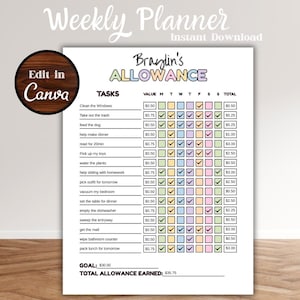 Allowance Chart for Kids Allowance Chore Chart Printable Allowance Chore Allowance and Chore Tracker Kids Chore Chart with Allowance Tracker