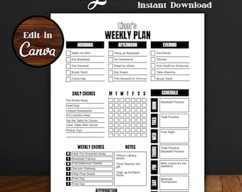 Kids Chore Chart: Weekly Responsibility Planner (PDF)