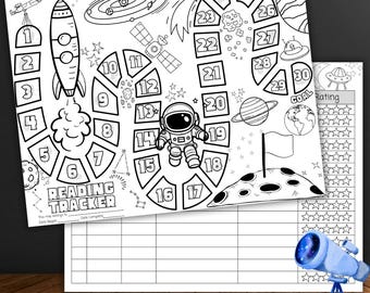 Space Adventure Reading Tracker: Kids Coloring Page & Log (PDF Download)