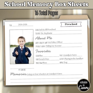 School Memory Box: Keepsake File with Editable Pages (Digital Download)