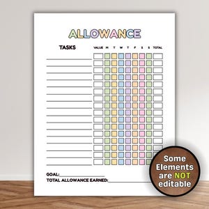 Top Lettering Allowance Kids Chore Chart With Allowance Tracker: Editable Printable (PDF ...