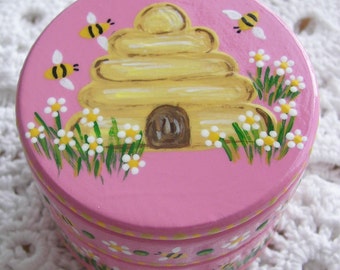 Hand Painted Love Boxes Pink Beehive Box Wood