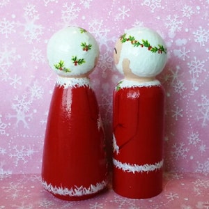 Hand Painted Love Boxes Santa & Mrs Santa Claus Christmas Peg Doll Wood image 2