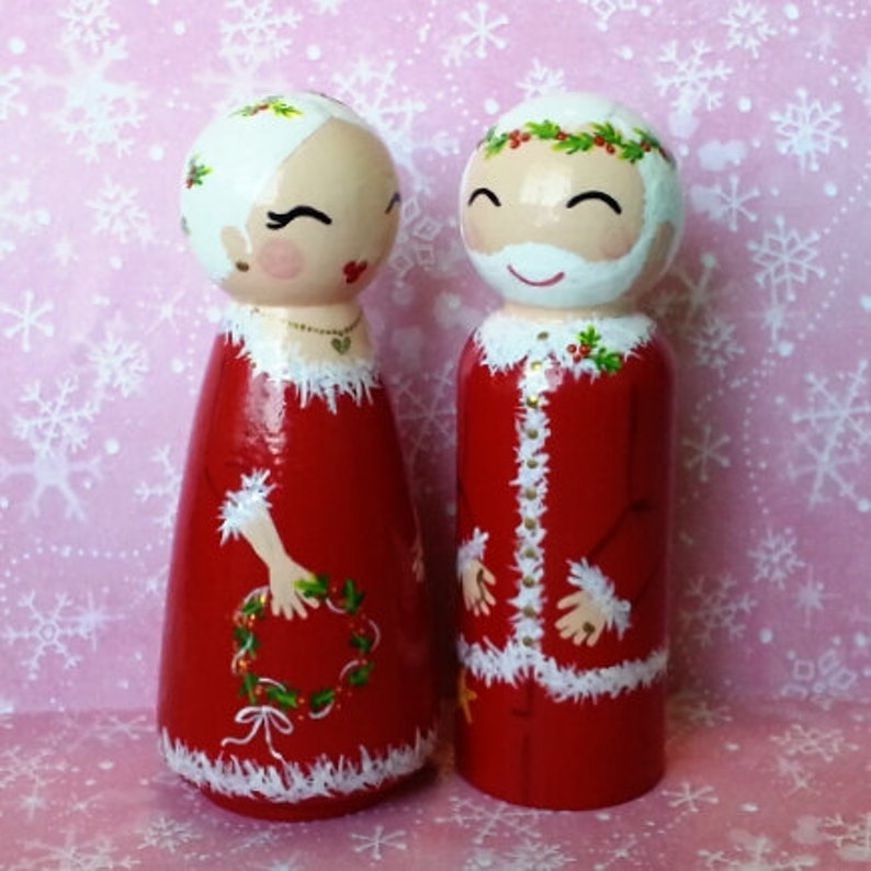 Hand Painted Love Boxes Santa & Mrs Santa Claus Christmas Peg Doll Wood image 3