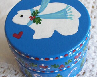 Hand Painted Love Boxes Christmas Blue Polar Bear Box Wood