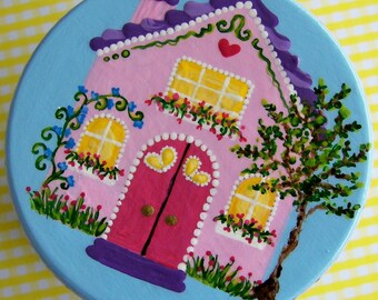 Hand Painted Love Boxes Love at Home Pink House painted trinket box wood