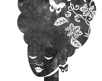 Queen of the Butterflies Art, Butterfly Queen Silhouette Portrait Print Illustration, Black and White Queen Art 5x7, 8x10, 11x14