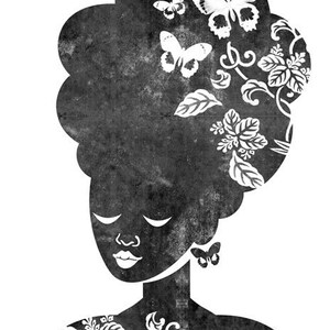 Queen of the Butterflies Art, Butterfly Queen Silhouette Portrait Print Illustration, Black and White Queen Art 5x7, 8x10, 11x14