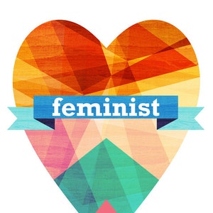 Activist Typography Art Print, Your Choice of Feminist or Womanist Women's Rights Geometric Prism Heart Illustration image 1