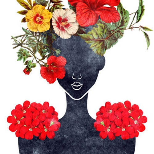 Flower Crown Silhouette Art Print 0001 Dark Botanical Etsy